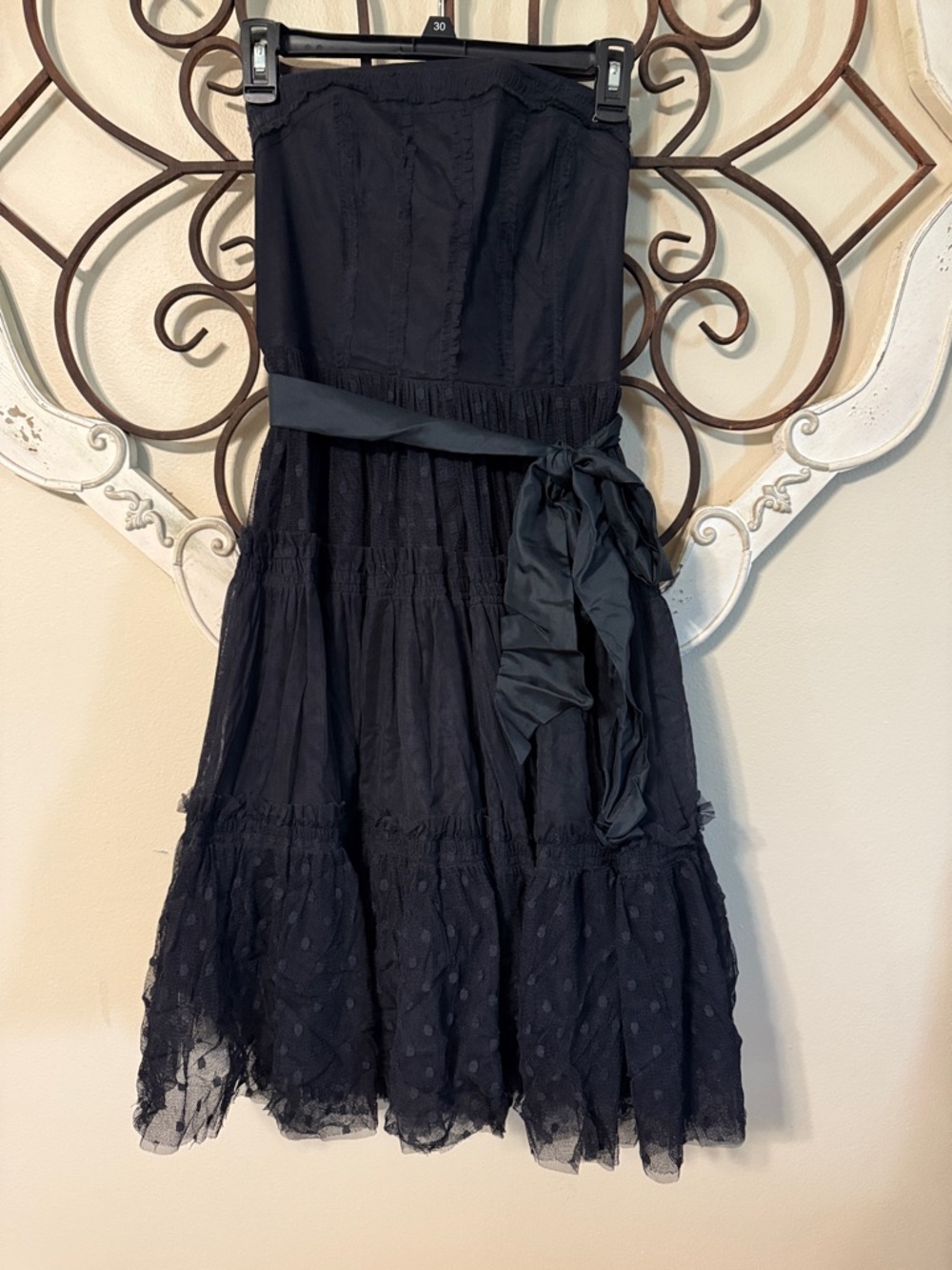 Moulinette Soeurs Black Strapless Tiered Dress with Sash